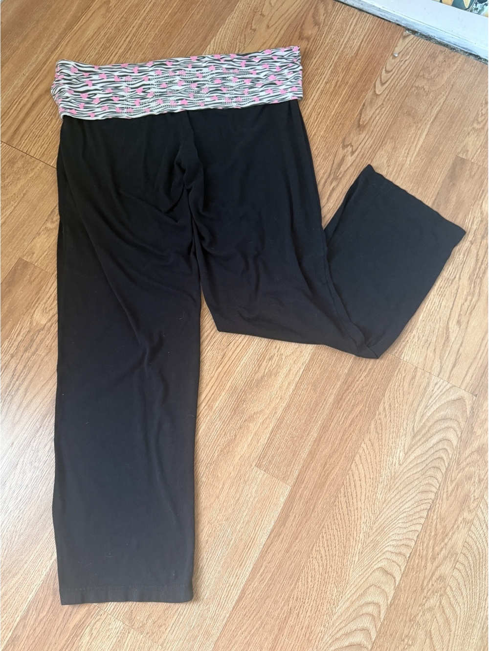 Bobbie Brooks Women's Black Leggings with Pink and Gray Fold-Over Waistband, 1X